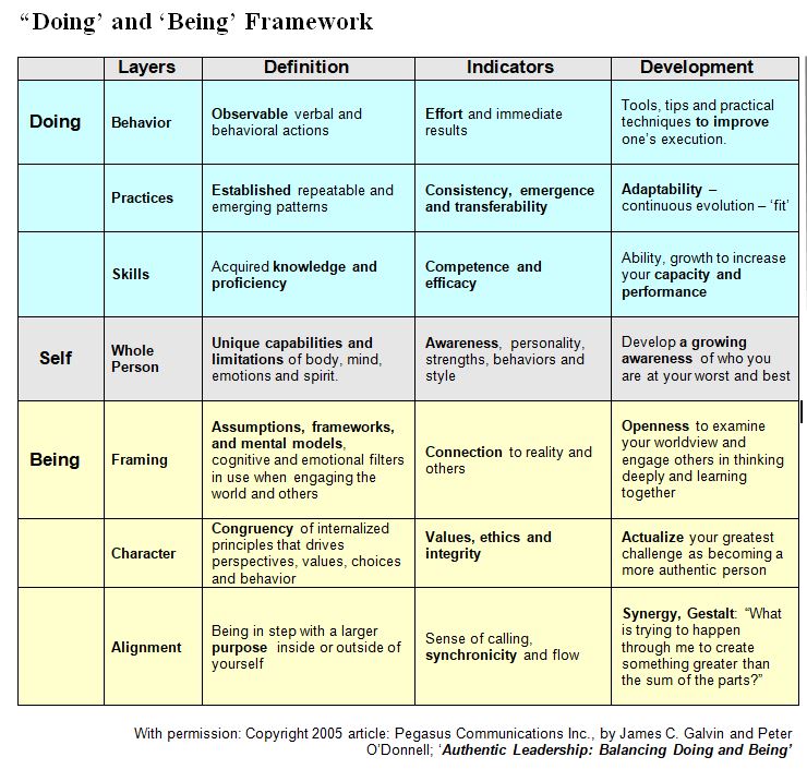 DOING AND BEING FRAMEWORK